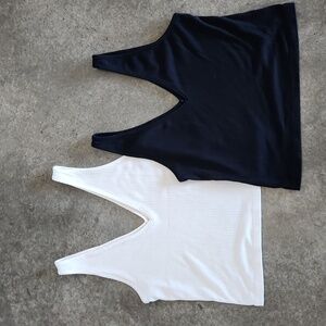 Black and White Ribbed Crop Tanks